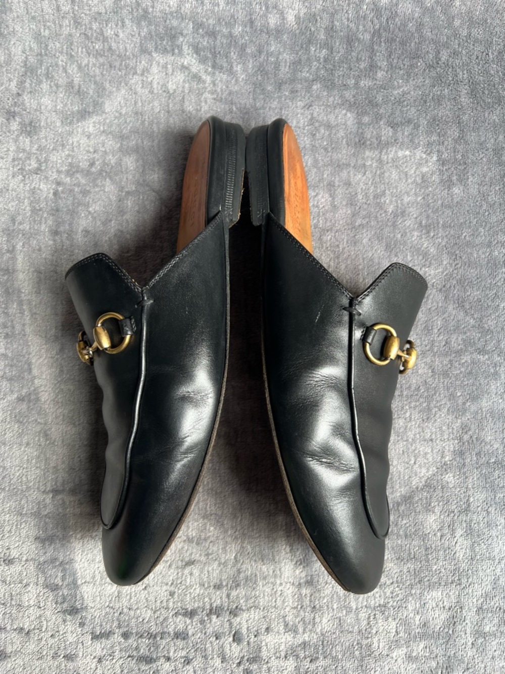 GUCCI Princetown Leather Horsebit Loafer Mules Sz 37 Black Italy Made - Picture 11 of 13